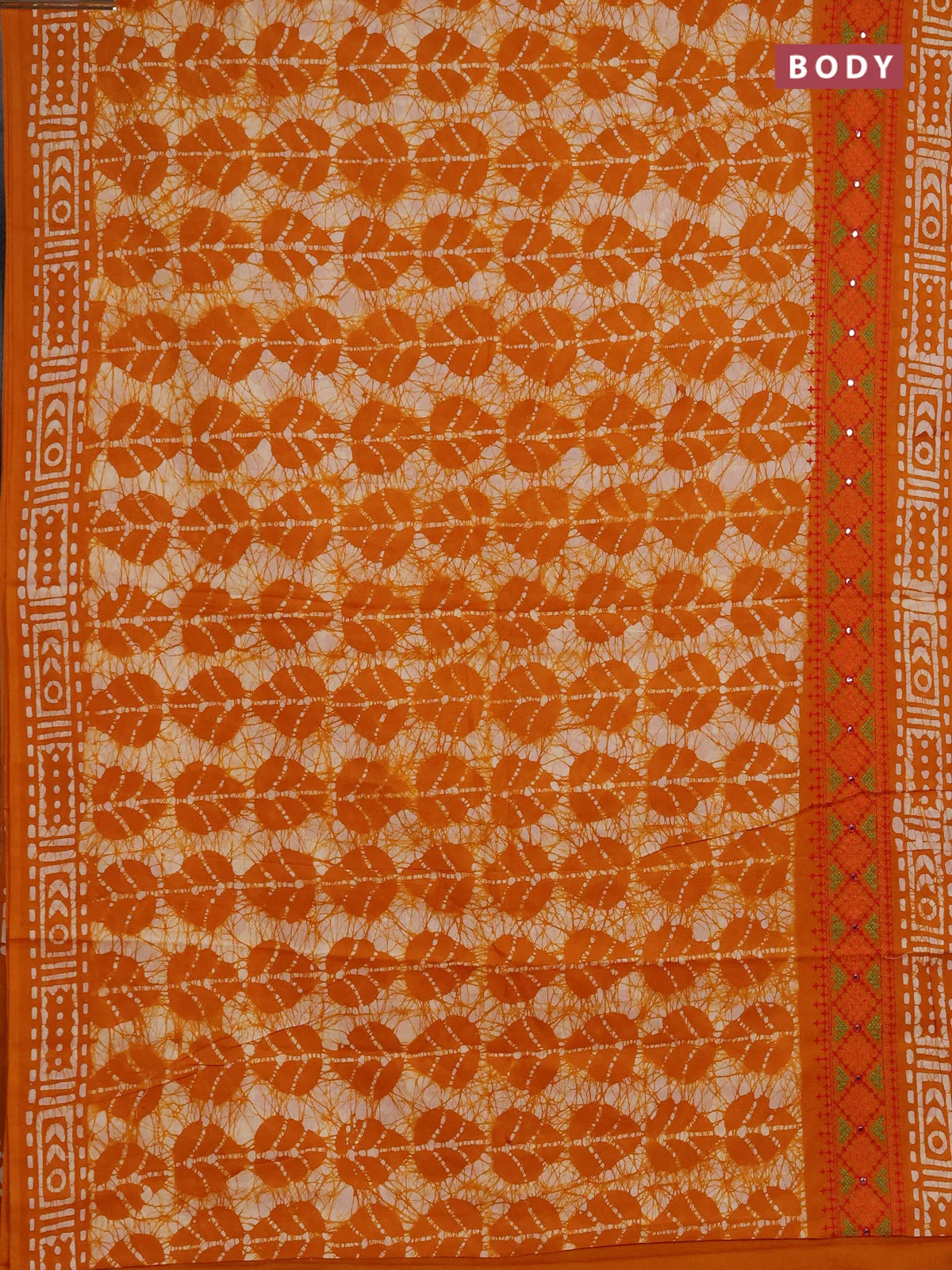 Mango Yellow Embroidery Mirror work Border Batik Cotton Saree